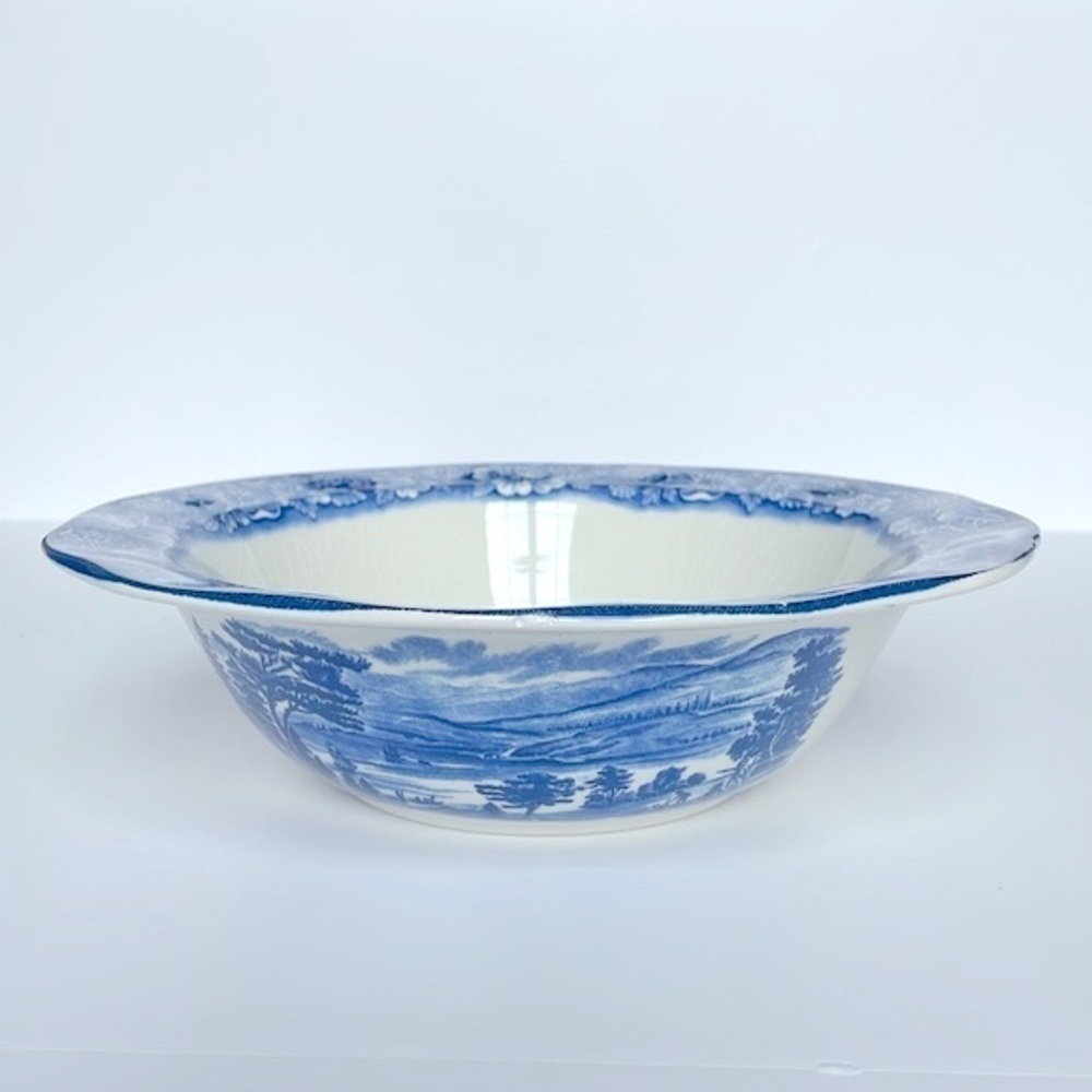 Liberty Blue Round Serving Dish Staffordshire England Ironstone Blue and White